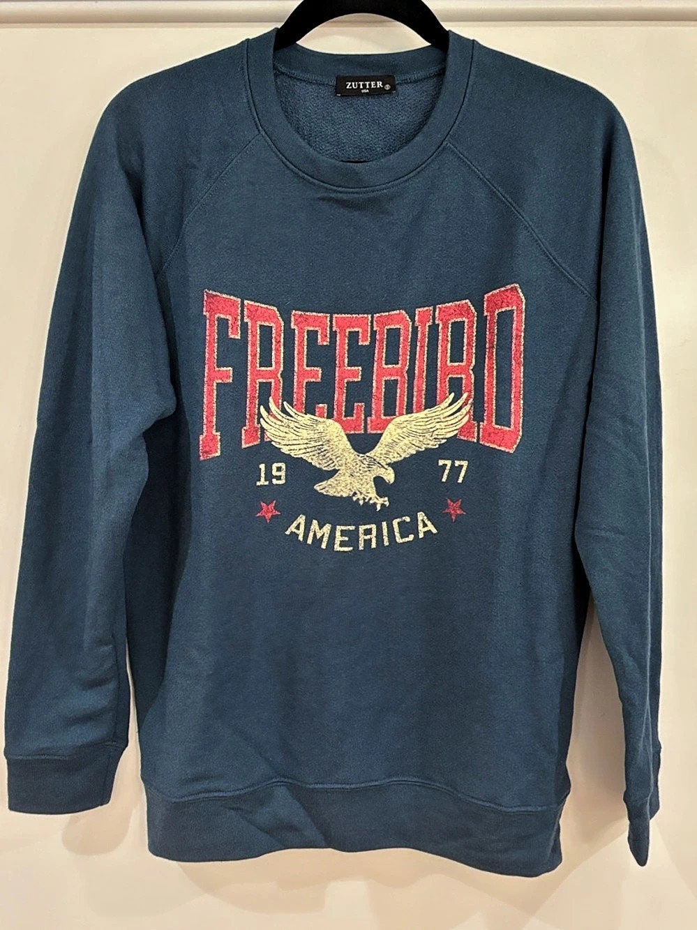 Zutter Freebird America 1977 Graphic Sweatshirt Made in USA Blue Cotton Sz S